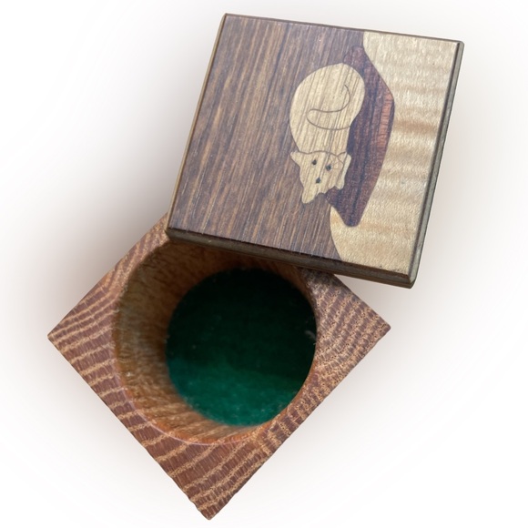 Vintage Round Mountain Woodworks Wooden Cube Jewelry Trinket Box - Picture 5 of 5